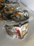 New 12) red/ beige 7) feathers, yellow/ beige with musical notes masks