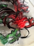 New 4) red 4) green feathered eye masks