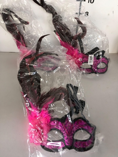 New Fuchsia/pink/black, feathered eye masks