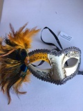 New beige with silver feathered eye mask