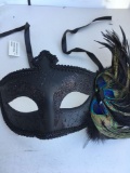 New black with glitter feathered eye masks