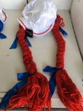 New white bonnet with red braids hats Size: One Size