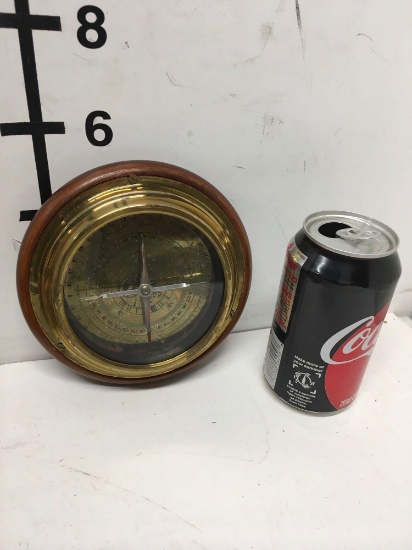 New nautical 6" brass finish wood base compass