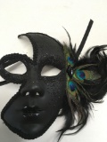 New black with glitter feathered face masks