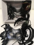 New black/ silver with glitter feathered eye masks. Individuals boxed