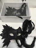 New black with glitter feathered eye masks. Individually boxed