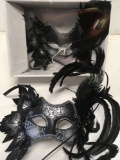 New black/ silver with glitter feathered eye masks. Individually boxed