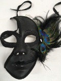 New black with glitter feathered face masks