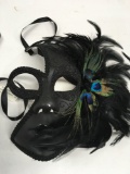 New black with glitter feathered face masks