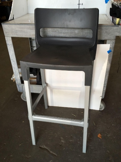Aluminum bar stools, Plastic black seats, Made in Italy