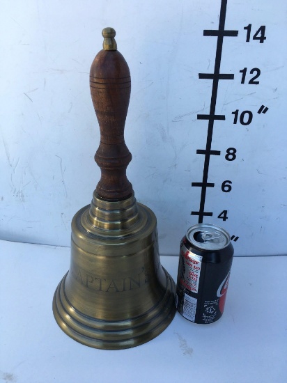 New nautical 14", "Captains Bell", Brass finish ,wood handle