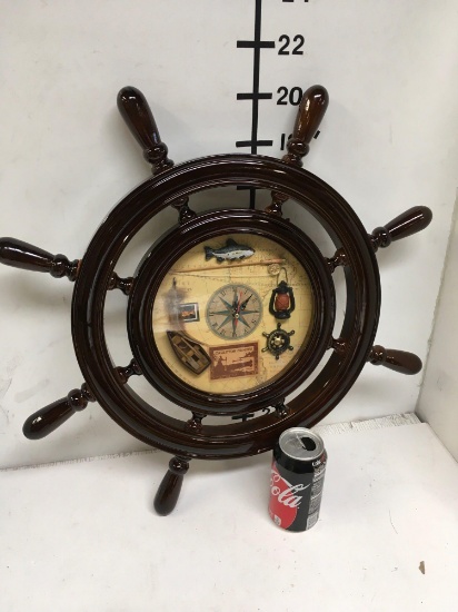 New nautical 21" wood ships wheel clock . Individually boxed