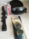 Lot. Telescope, welders cup goggles and Kuku eye wear in case