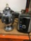 Farberware chrome electric percolater coffee tea pot and Hamilton toaster. Both turned on