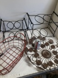 Lot. Metal tray, display items and basket