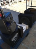 Lot Assorted items. Speaker boxes, Airave access point, brief case, speaker, etc