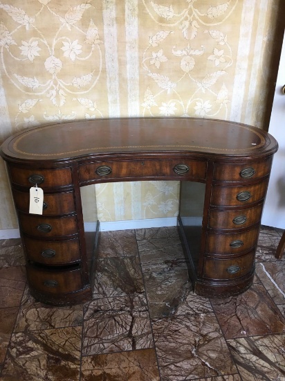 Vintage 11 drawer wood desk. Approx 30" t x 48" w x 22" d