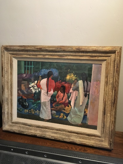 Millard Sheets 1981; “ Market Conversation“  Patzcuaro - Mexico, framed signed