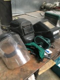 Misc lot, welding hoods (2 each), googles (2 each) and miscellaneous lenses 1) plastic mask