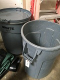 Trash cans 55 gal, Rubbermaid with 1) lid and 2 dollies. Lids do not fit properly