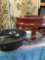 Large wood deco/ pit with removable dish with hand painted design. Approximately 14