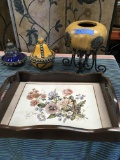 Moroccan style decoration items and wood  16” x 12” tray