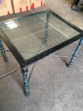 Metal frame, glass top table, approximately 22