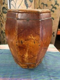 Wood storage deco with metal accents and lid . Approximately 18