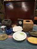 Lot of assorted items & wood tray 24” x 19”