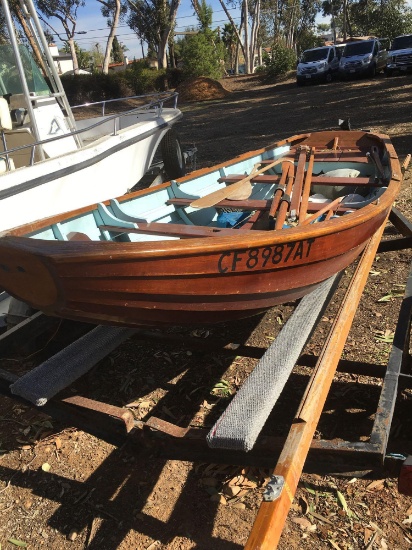 14½' Dory all HANDMADE wooden Sailboat, accessories and dolly only. No Trailer