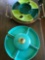 Vintage Lazy Susan wood trays with ceramic serving dishes