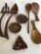 8 pieces. Wood, Assorted spoons/ forks , flower dishes, Yosemite leaf deco