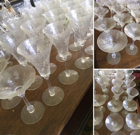 32 pieces Crystal glass , etched flowers