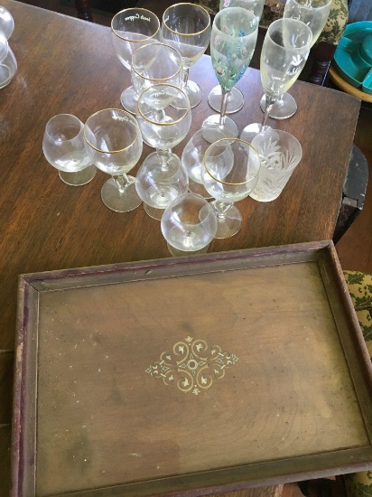 17" x 11" vintage tray 15 assorted crystal glassware