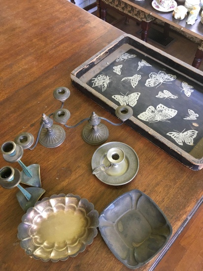 7 pieces. 21" x 13" vintage tray and 6 assorted items