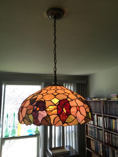 Vintage Tiffany style sailing lamp. 3" from ceiling 19" wide
