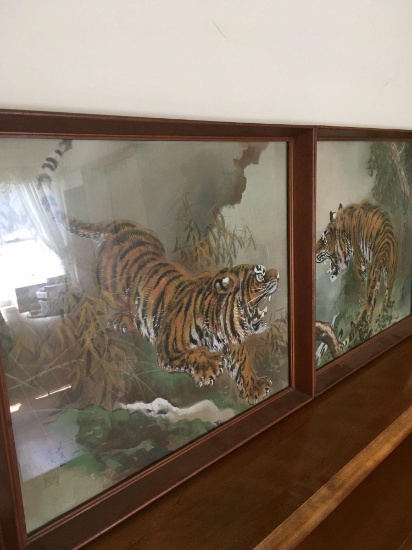 Framed tiger 36" x 16". Two frames in one see pics