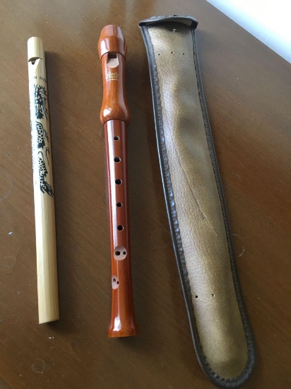 Vintage Scheiber wood made in Germany flute with bag & Made in Japan flute