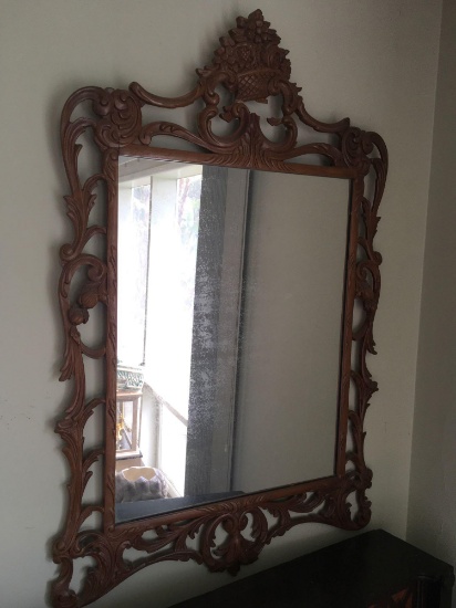 Vintage. Hand carved wood framed mirror 42" T x 27" W