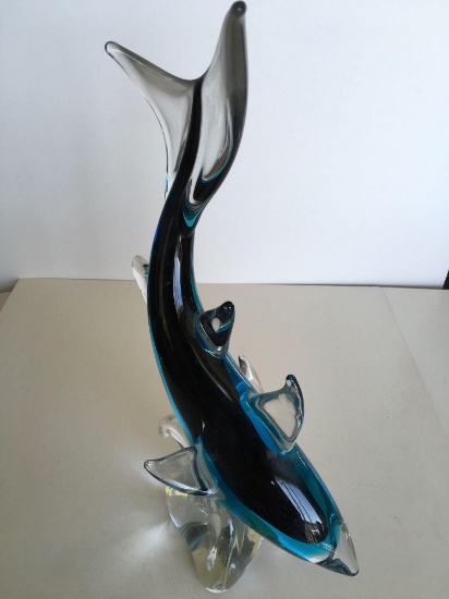 17" Genuine hand made FM art crystal Line Studio Ronneby Sweden shark art sculpture B783-350