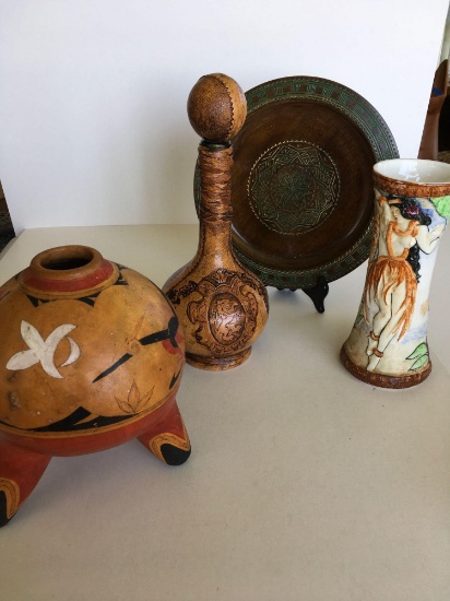 Assorted decorative items, Yugoslava 10" plate, vase, etc