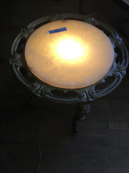 Illuminated Table Top Lamp, 18" x 21" Vintage. WORKS, Metal frame with Marble Top