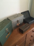 Vintage. (2) Vintage Portafile & (2) cash boxes one with keys