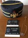 Vintage D. Turin & Co. Masonic hat, size 7 1/8 Twelve Charter International chain & 2) card holders
