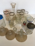 Lot. 22 pieces. Assorted glass items. Candle holders, vases, glasses,etc