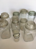 9 pieces. Assorted glass jars