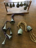 Vintage. Metal wind chimes 1) stamped India with 5 bells 1) two bells both with intricate designs