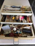 Vintage Plano 7200 Fishing tackle box with assorted items