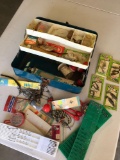 Vintage Fishing tackle box and assorted items