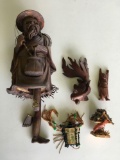 Vintage. Hand carved Wood, Made in Chinamold man broken, fish, Buddha 2) decorative pieces